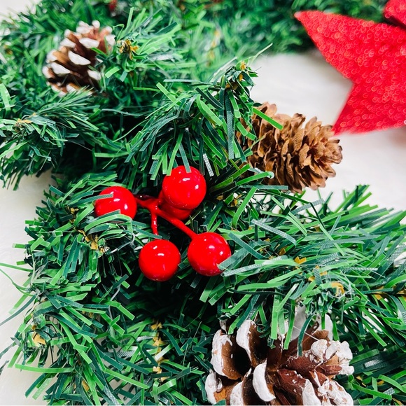 New Christmas Wreath for Door with Pine Cones Berry Spruce Red Ribbon Bow 50cm - Picture 6 of 10
